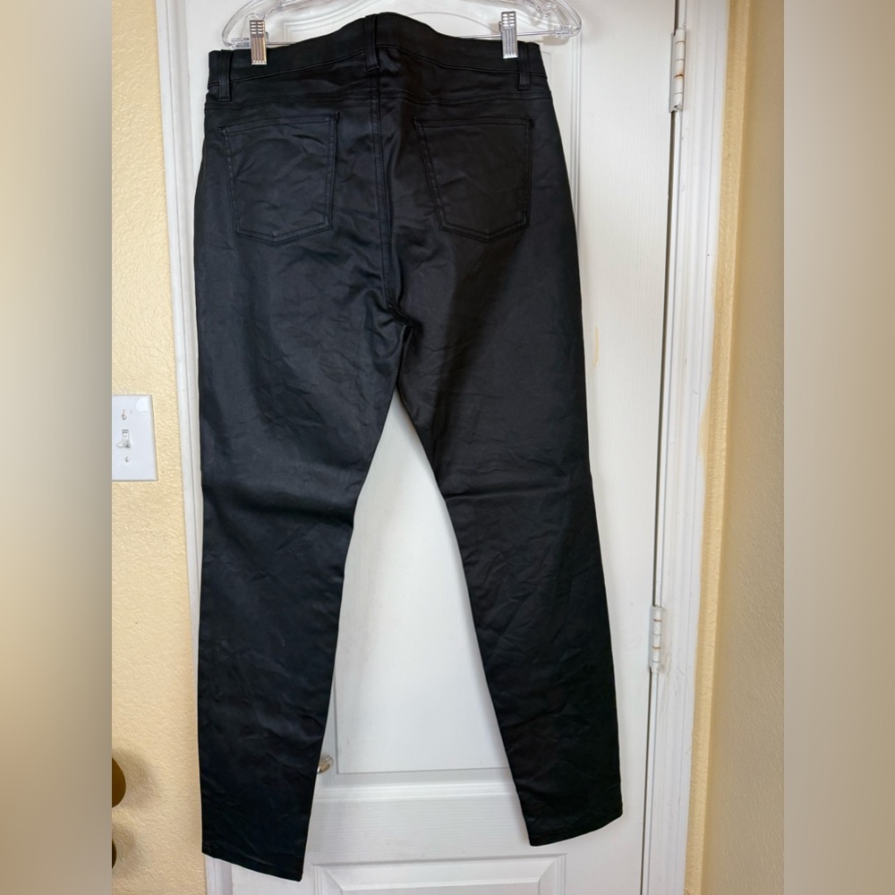 Eileen Fisher Black Skinny Slim Faux Leather Jeans Pants Cotton Blend Size 12 - Picture 2 of 8